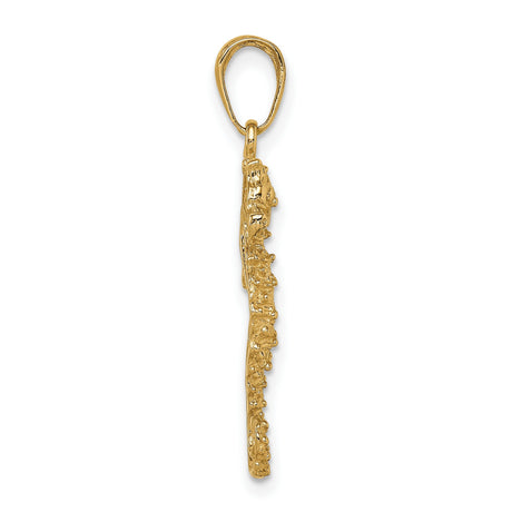 10k Yellow Gold Seahorse Pendant, Textured Marine Animal Design, Ocean Theme Jewelry