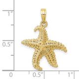 10k Yellow Gold Starfish Pendant with Textured Lifelike Design, Nautical Coastal Theme