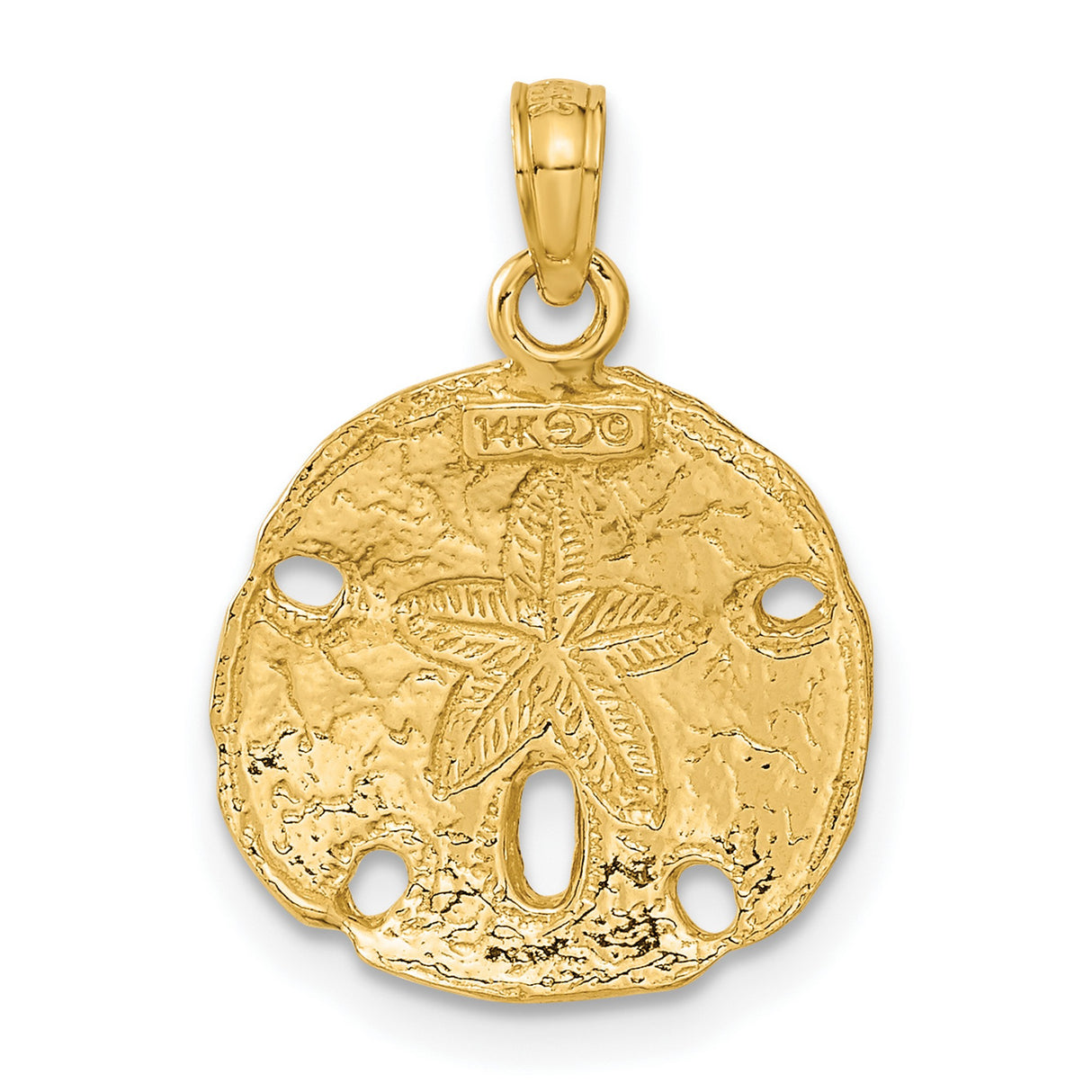 10k Yellow Gold Sand Dollar Pendant Charm, Ocean-Inspired Nautical Design for Women