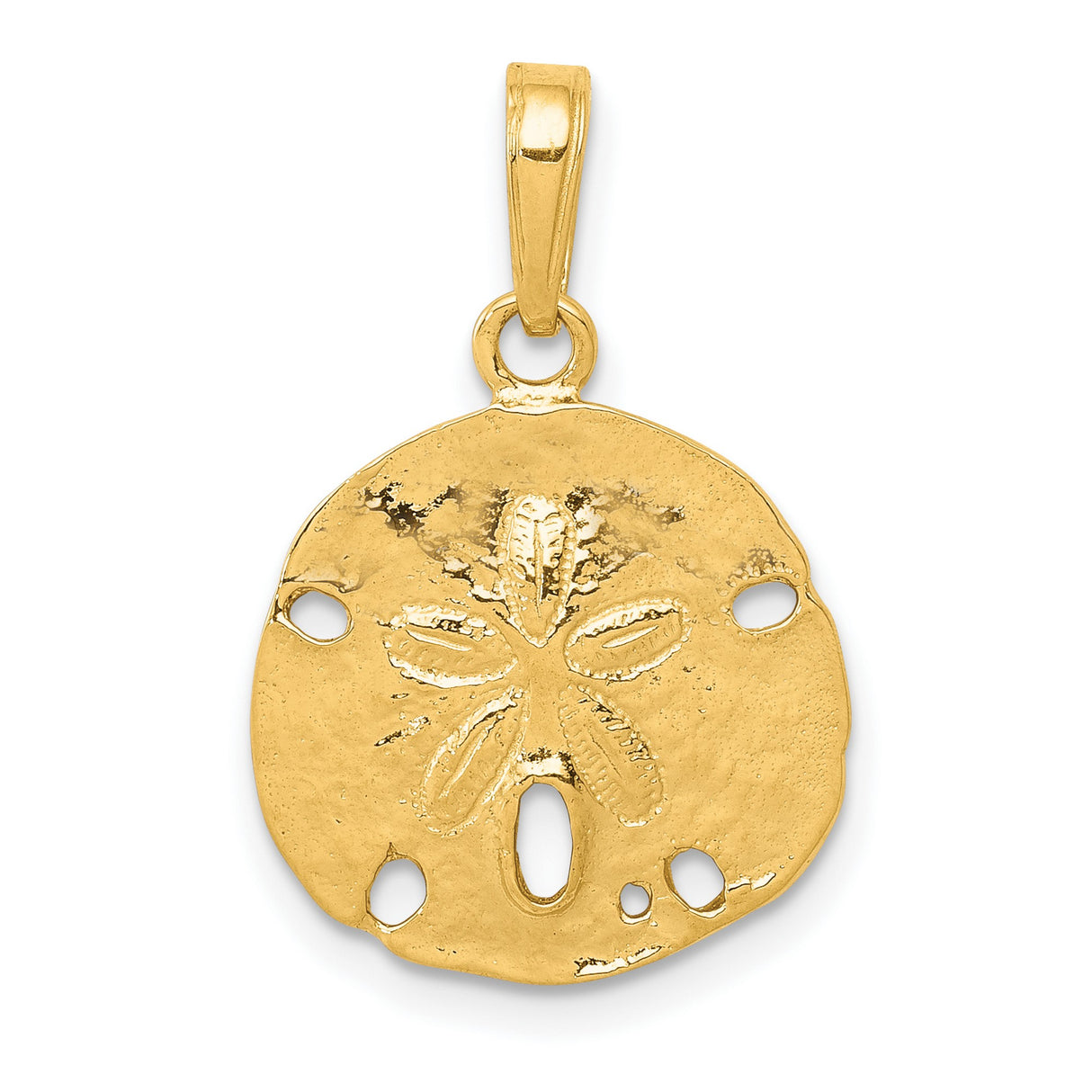 10k Yellow Gold Sand Dollar Pendant Charm, Ocean-Inspired Nautical Design for Women