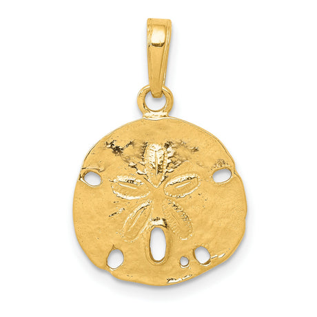 10k Yellow Gold Sand Dollar Pendant Charm, Ocean-Inspired Nautical Design for Women