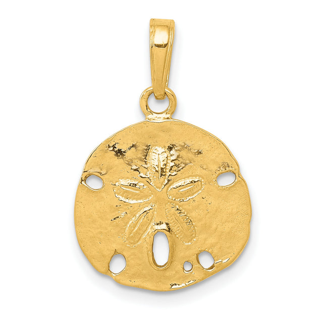 10k Yellow Gold Sand Dollar Pendant Charm, Ocean-Inspired Nautical Design for Women