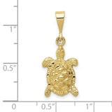 10k Yellow Gold Turtle Pendant with Detailed Flipper Design, Nature-Inspired Marine Life Jewelry