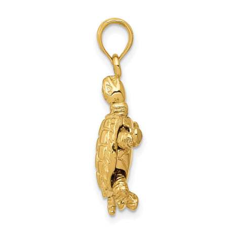 10k Yellow Gold Turtle Pendant with Moveable Sea Turtle Design, Ocean Animal Charm