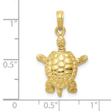 10k Yellow Gold Turtle Pendant with Moveable Sea Turtle Design, Ocean Animal Charm