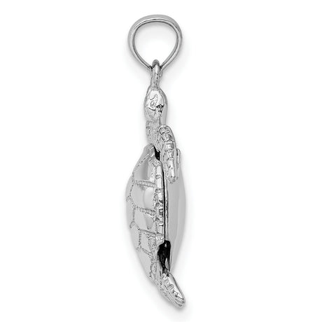 10k White Gold Sea Turtle Pendant with Flipper and Shell Design, Marine Life Charm