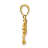10k Yellow Gold Bass Fish Pendant, Realistic Open Mouth Design, Angler Charm for Fishermen