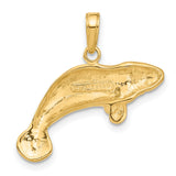 10k Yellow Gold Manatee Pendant, Polished Ocean Animal Charm, Nautical Marine Life Jewelry