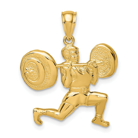 10k Yellow Gold Weightlifter Pendant with Barbell Squat Design, Fitness and Gym Lifestyle Charm
