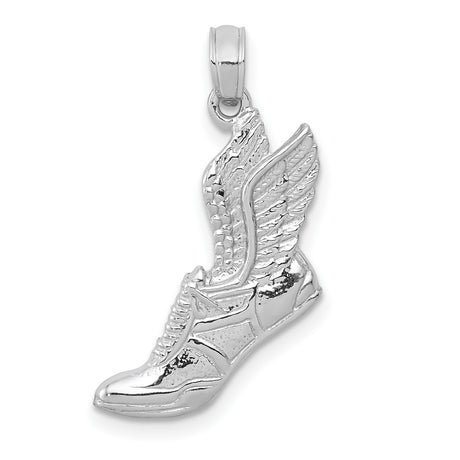 10k White Gold Sneaker Pendant, Winged Hermes-Inspired Charm, Sports Jewelry for Men or Unisex