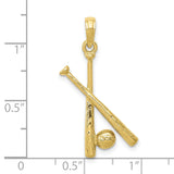 10k Yellow Gold Baseball Pendant with Crossed Bats and Detailed Ball Design