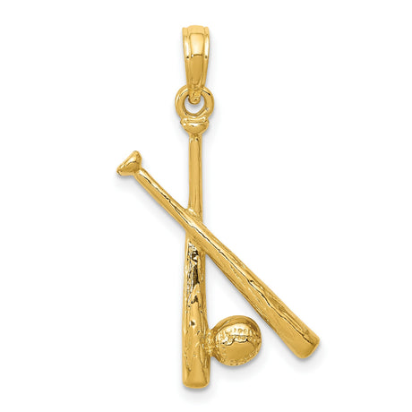 10k Yellow Gold Baseball Pendant with Crossed Bats and Detailed Ball Design