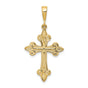 10k Yellow Gold Cross Pendant with Fleur de Lis, Baroque Style Religious Jewelry