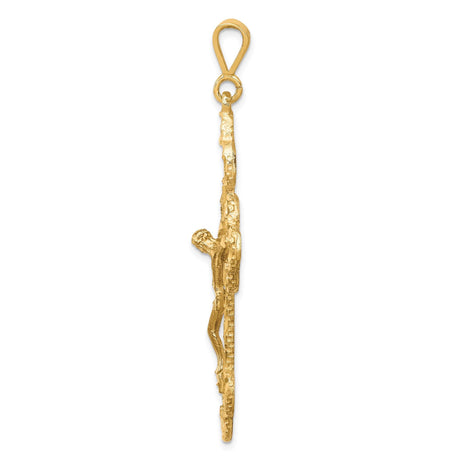 10k Yellow Gold Crucifix Pendant with Filigree Design and Jesus Figure