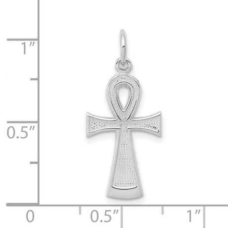 10k White Gold Ankh Cross Pendant with Flat Back, Polished Finish, Modern Egyptian Symbol
