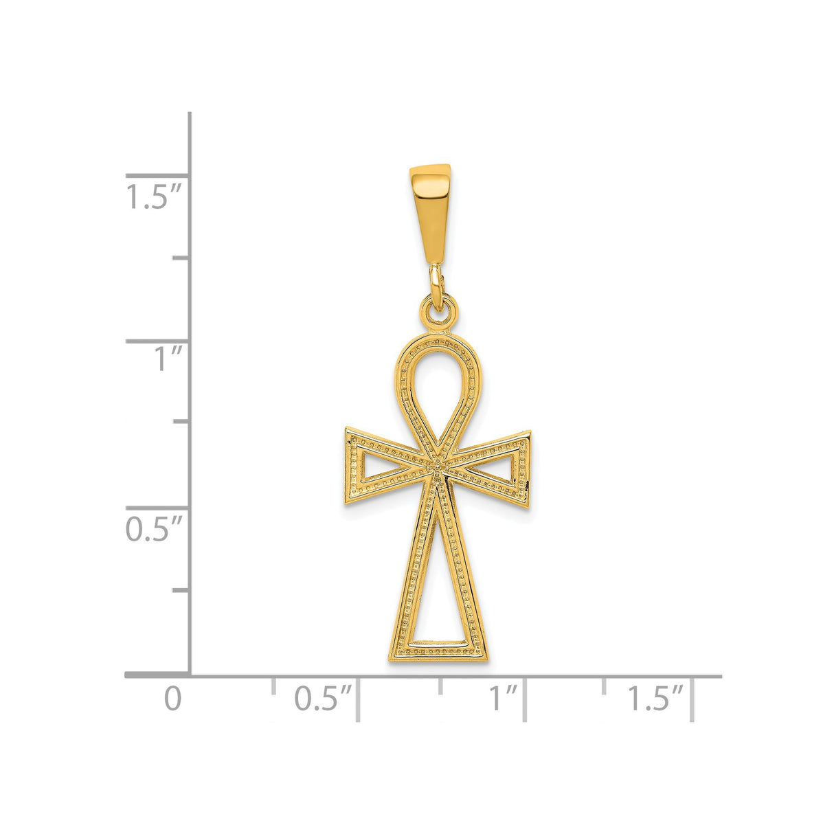 10k Yellow Gold Cross Pendant, Polished Ankh Symbol in Sleek Geometric Design for Men and Women