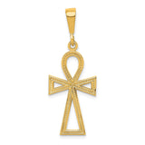 10k Yellow Gold Cross Pendant, Polished Ankh Symbol in Sleek Geometric Design for Men and Women