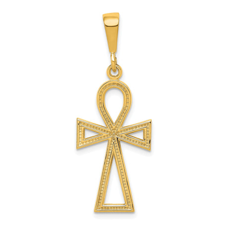 10k Yellow Gold Cross Pendant, Polished Ankh Symbol in Sleek Geometric Design for Men and Women