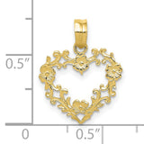 10k Yellow Gold Heart Pendant with Floral and Vine Detailing, Vintage-Inspired Design for Women