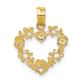 10k Yellow Gold Heart Pendant with Floral and Vine Detailing, Vintage-Inspired Design for Women