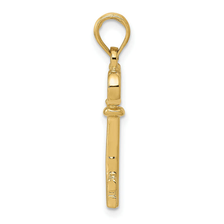 10k Yellow Gold Key Pendant, Vintage Skeleton Key Design, Lightweight Minimalist Jewelry for Women