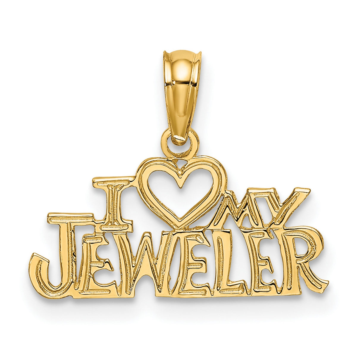 10k Yellow Gold Pendant, I Love My Jeweler Heart Symbol, Bold Lettering, Sentimental Charm for Women