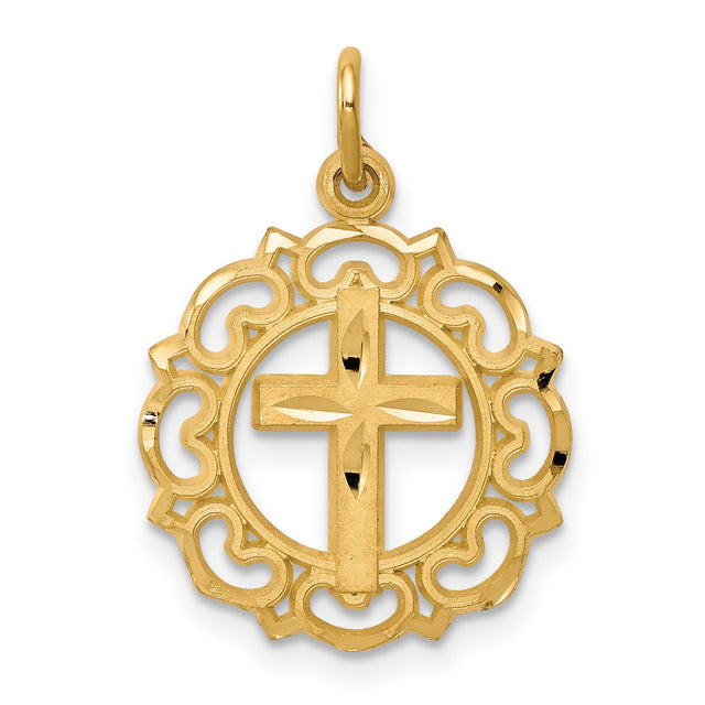 CROSS IN FRAME Charm Pendant in Real 10k Yellow Gold