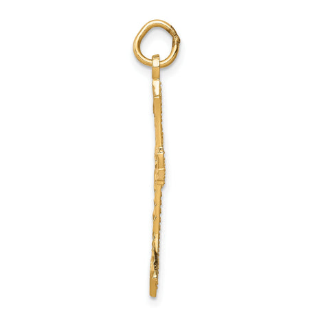 10k Yellow Gold Cross Pendant with Openwork Design and Diamond Cut Finish
