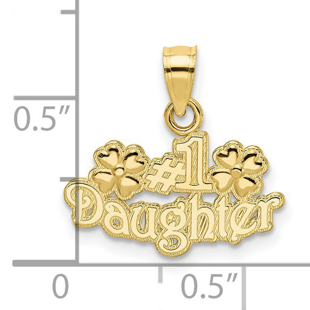 #1 DAUGHTER with Flowers Charm Pendant in Real 10k Yellow Gold