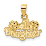 #1 DAUGHTER with Flowers Charm Pendant in Real 10k Yellow Gold