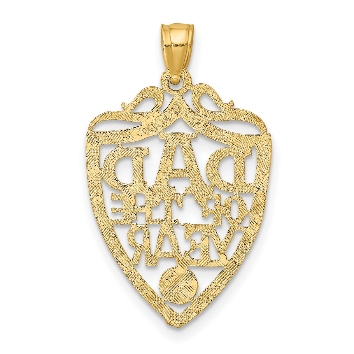 10k Yellow Gold Dad of the Year Pendant with Openwork Shield and Scroll Accents