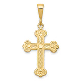 10k Yellow Gold Cross Pendant with Textured Arms and Beaded Edges