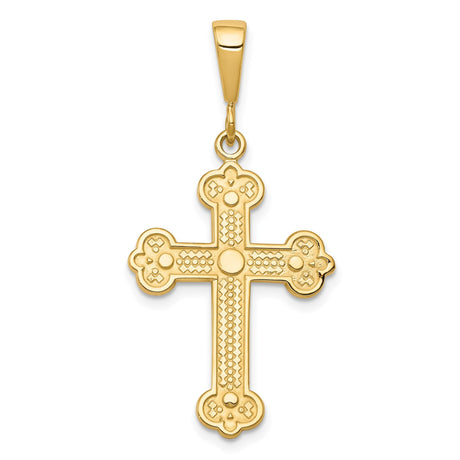 10k Yellow Gold Cross Pendant with Textured Arms and Beaded Edges