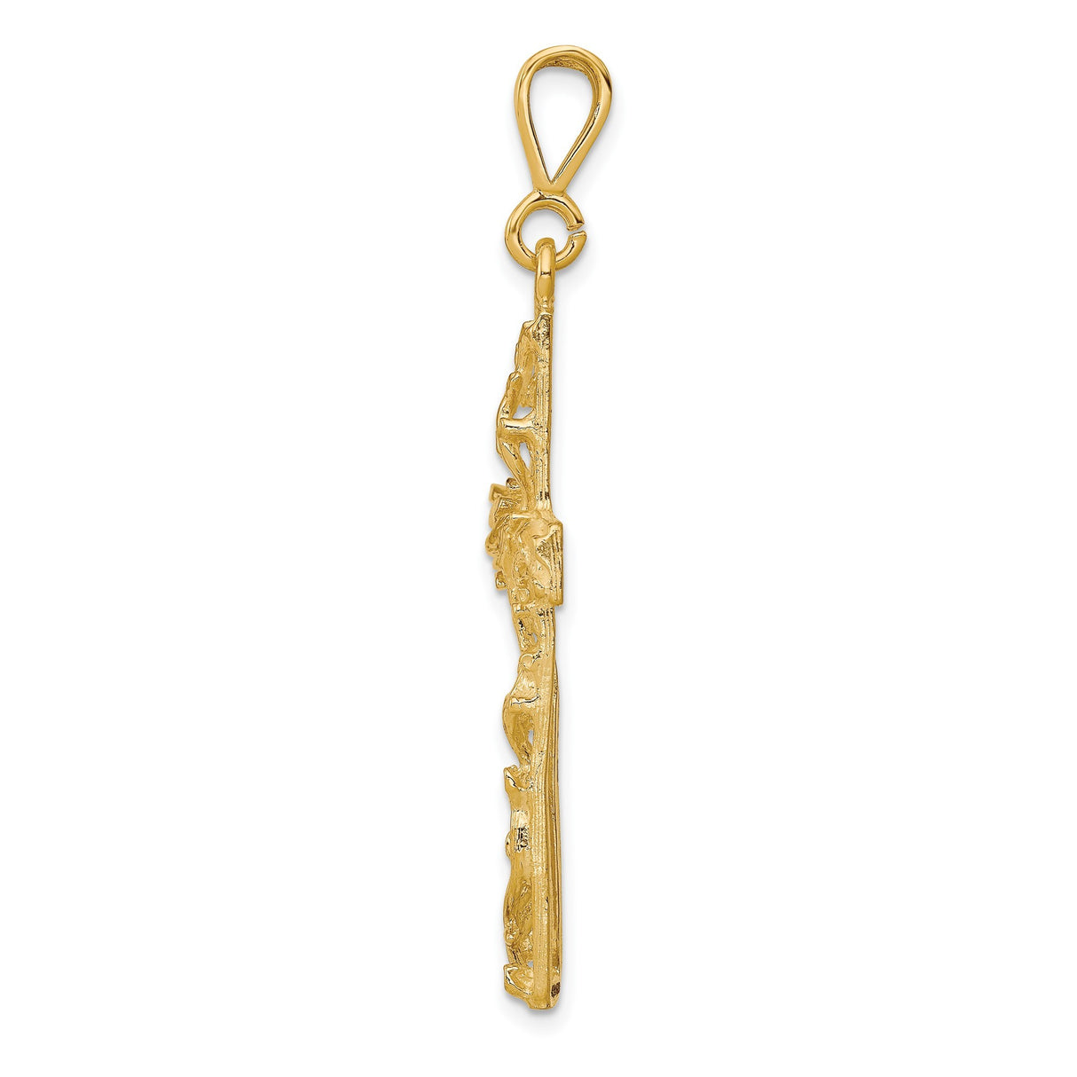 10k Yellow Gold Cross Pendant with Rustic Textured Satin Finish, Openwork Design, Faith Symbol
