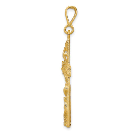 10k Yellow Gold Cross Pendant with Rustic Textured Satin Finish, Openwork Design, Faith Symbol