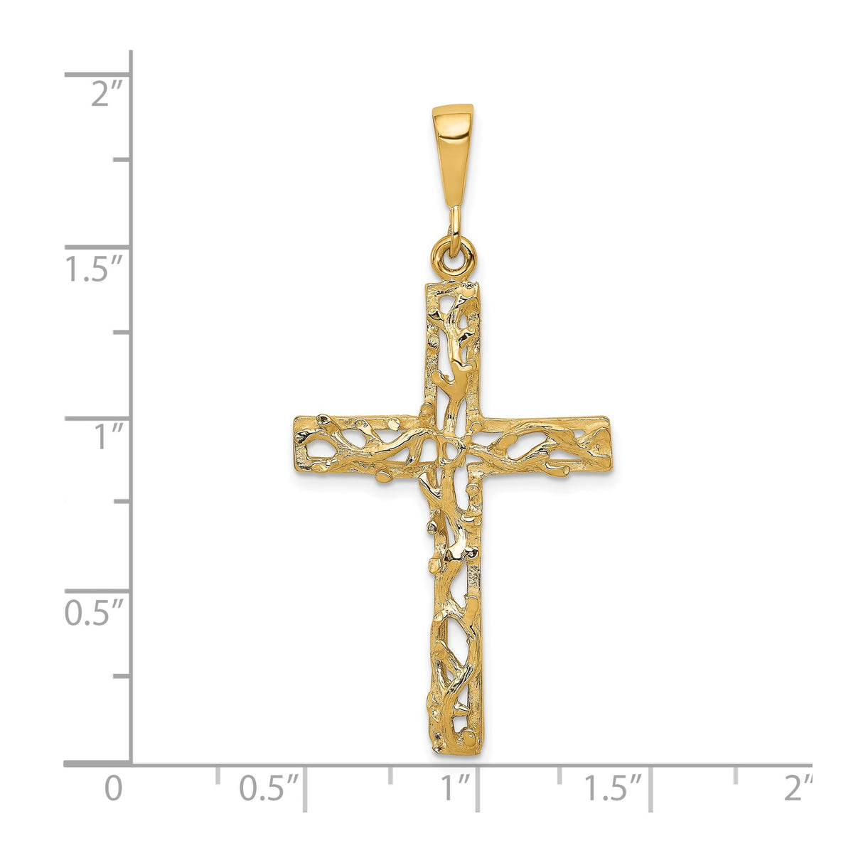 10k Yellow Gold Cross Pendant with Rustic Textured Satin Finish, Openwork Design, Faith Symbol