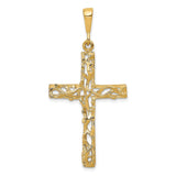 10k Yellow Gold Cross Pendant with Rustic Textured Satin Finish, Openwork Design, Faith Symbol