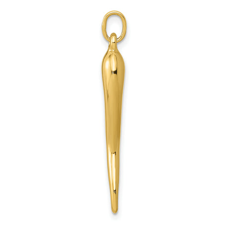 10k Yellow Gold Italian Horn Pendant, Cornicello Amulet for Protection and Good Luck