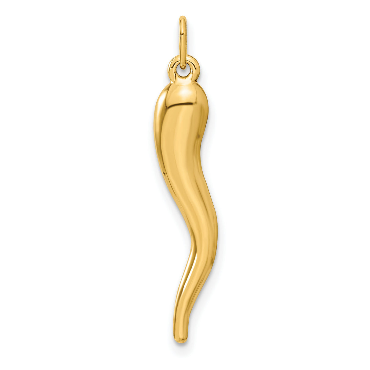 10k Yellow Gold Italian Horn Pendant, Cornicello Amulet for Protection and Good Luck