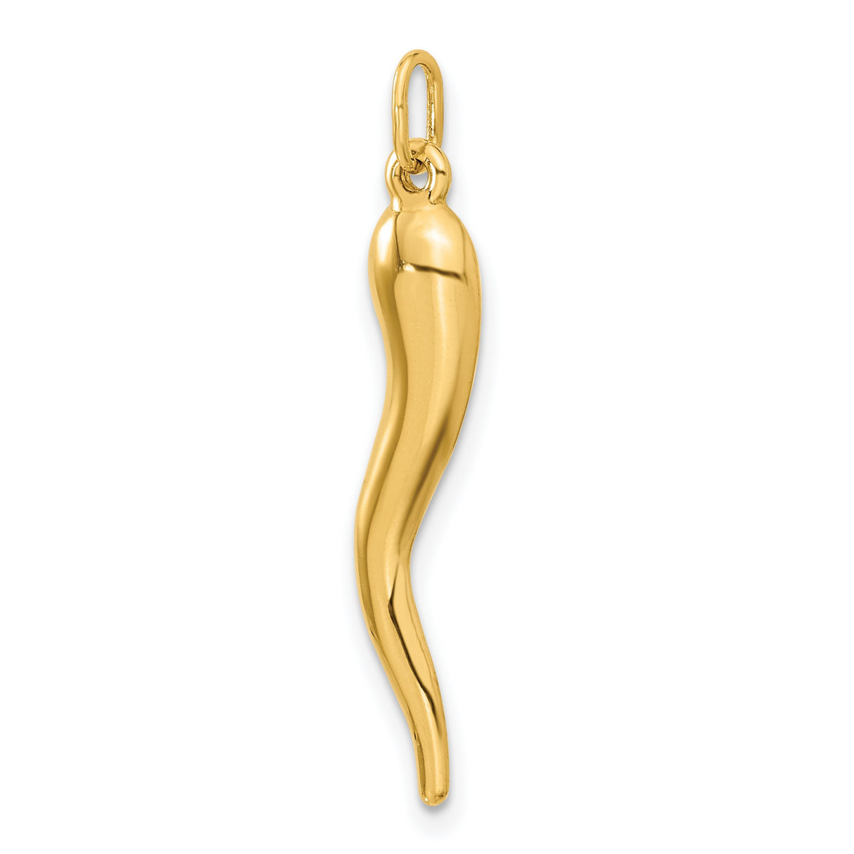 10k Yellow Gold Italian Horn Pendant, Cornicello Amulet for Protection and Good Luck