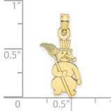 10k Yellow Gold Snowman Pendant with Top Hat, Broom and Pipe, Whimsical Christmas Charm