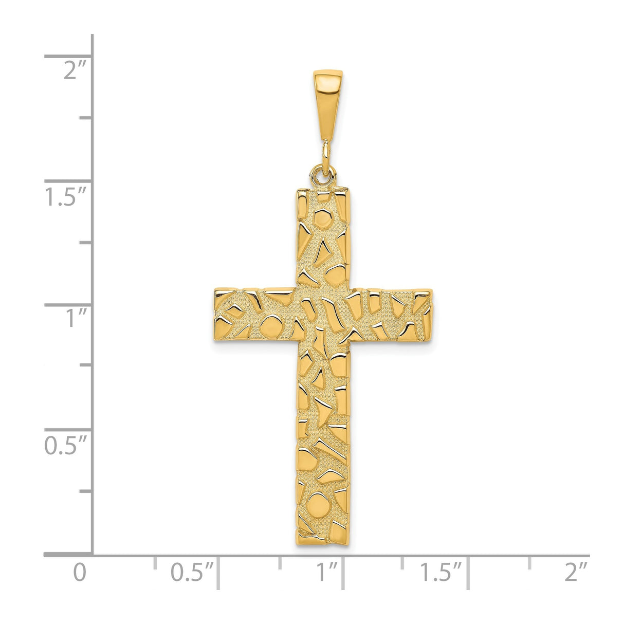 10k Yellow Gold Nugget Cross Pendant with Textured Satin Finish and Polished Detail