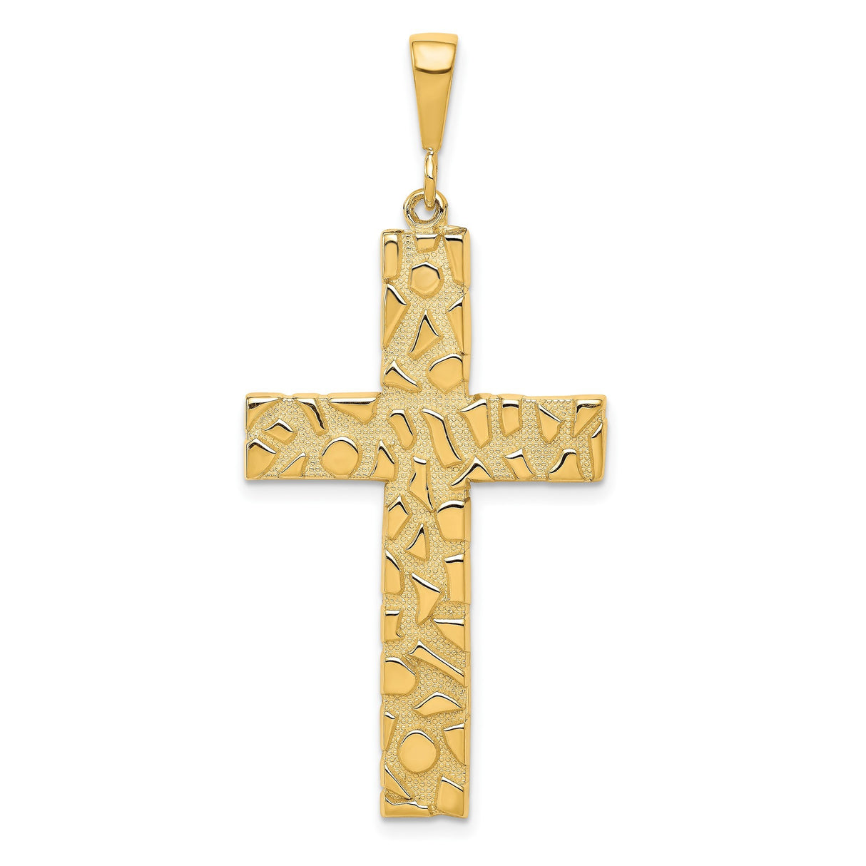 10k Yellow Gold Nugget Cross Pendant with Textured Satin Finish and Polished Detail