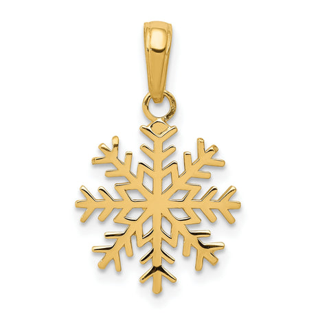 10k Yellow Gold Snowflake Pendant, Winter Nature Design, Holiday Charm Jewelry for Women