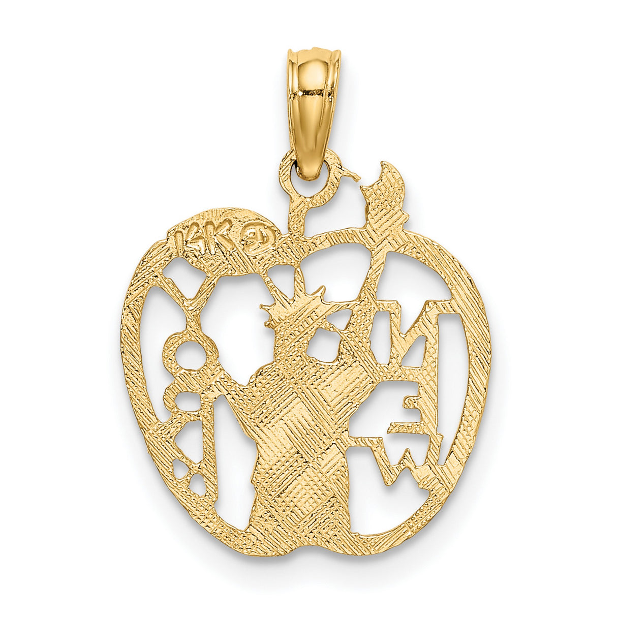 10k Yellow Gold Pendant with Big Apple and Statue of Liberty Cutout, NYC Themed Charm