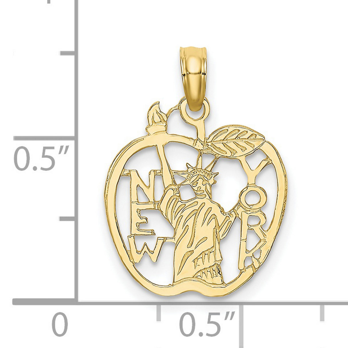 10k Yellow Gold Pendant with Big Apple and Statue of Liberty Cutout, NYC Themed Charm