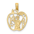 10k Yellow Gold Pendant with Big Apple and Statue of Liberty Cutout, NYC Themed Charm