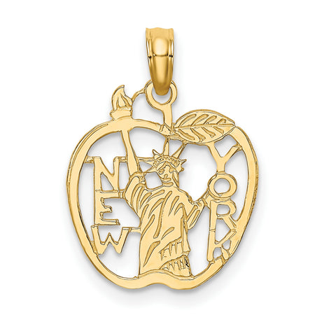 10k Yellow Gold Pendant with Big Apple and Statue of Liberty Cutout, NYC Themed Charm