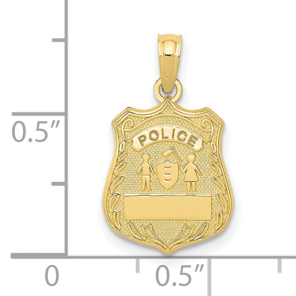 10k Yellow Gold Police Badge Pendant with Shield, Boy and Girl Figures, Law Enforcement Theme