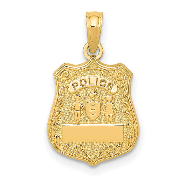 10k Yellow Gold Police Badge Pendant with Shield, Boy and Girl Figures, Law Enforcement Theme